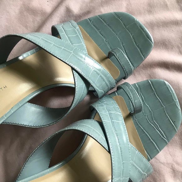 Charles & Keith Chic Croc Effect Baby Blue Square Toe Sandals - Picture 2 of 4